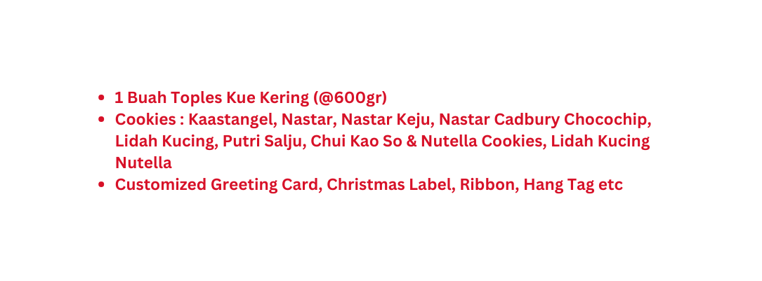 1 Buah Toples Kue Kering 600gr Cookies Kaastangel Nastar Nastar Keju Nastar Cadbury Chocochip Lidah Kucing Putri Salju Chui Kao So Nutella Cookies Lidah Kucing Nutella Customized Greeting Card Christmas Label Ribbon Hang Tag etc