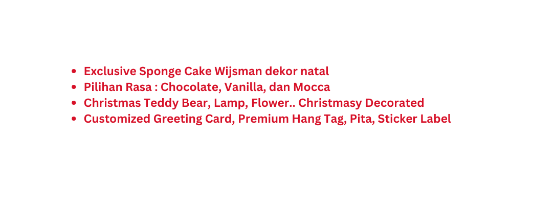 Exclusive Sponge Cake Wijsman dekor natal Pilihan Rasa Chocolate Vanilla dan Mocca Christmas Teddy Bear Lamp Flower Christmasy Decorated Customized Greeting Card Premium Hang Tag Pita Sticker Label