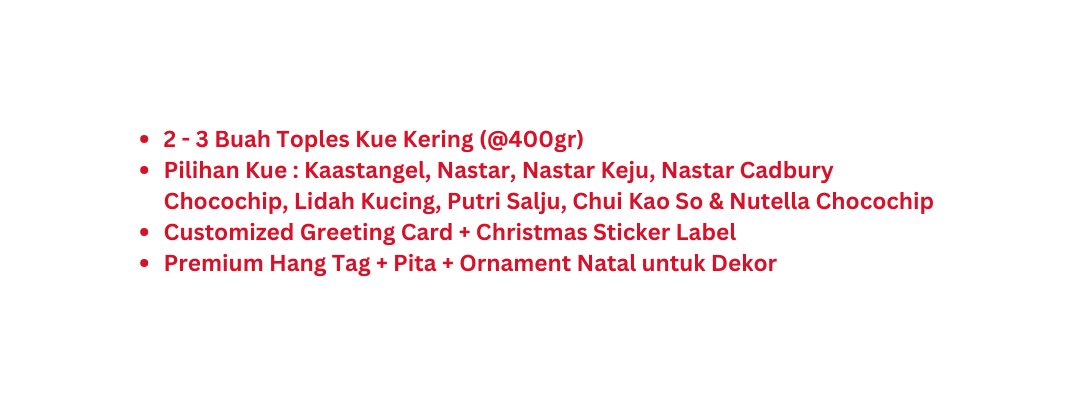 2 3 Buah Toples Kue Kering 400gr Pilihan Kue Kaastangel Nastar Nastar Keju Nastar Cadbury Chocochip Lidah Kucing Putri Salju Chui Kao So Nutella Chocochip Customized Greeting Card Christmas Sticker Label Premium Hang Tag Pita Ornament Natal untuk Dekor